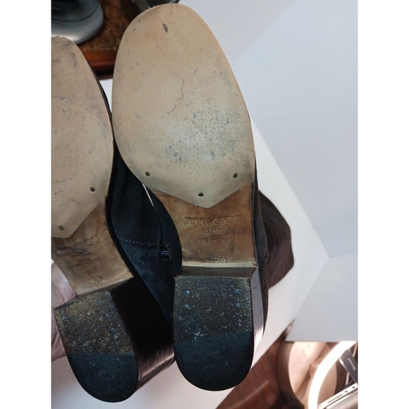 JIMMY CHOO Roughout Suede Knee High Brown Leather Riding Boots Size 6 US 36.5 EU - Picture 6 of 16